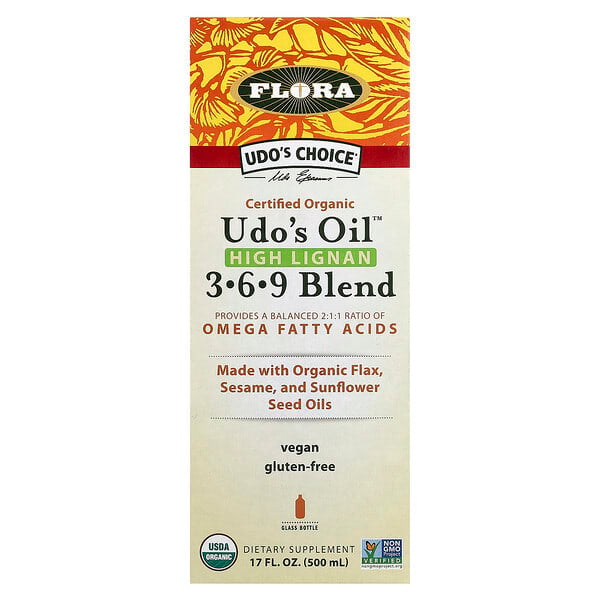 flo67996_v_16.jpg Udo's Choice, сертифицированная органическая смесь Udo's Oil с высоким содержанием лигнана 3, 6, 9, 500 мл (17 жидк. унций) — Flora