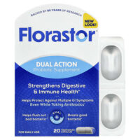 Dual Action Probiotic Supplement, 20 Vegetarian Capsules (250 mg per Capsule) — Florastor