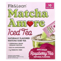 Чай со льдом Matcha Amore, малиновый чай, 10 пакетиков в стиках по 4,5 г (0,16 унции) — Fit & Lean