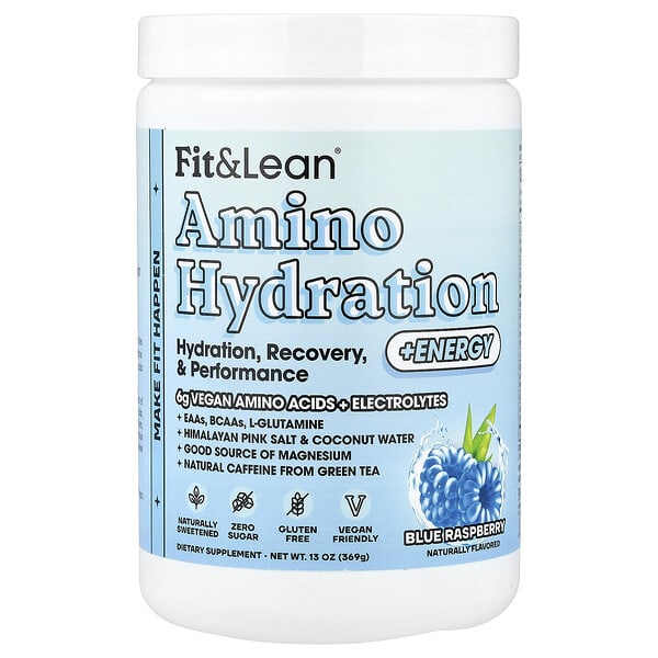 fnl01032_v_8.jpg Amino Hydration + Energy, аминокислота, голубая малина, 369 г (13 унций) — Fit & Lean