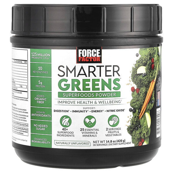 foa01709_v_28.jpg Smarter Greens™, суперфуд в порошке, без добавок, 420 г (14,8 унции) — Force Factor