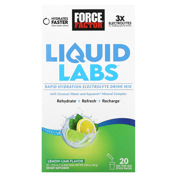 foa01941_v_10.jpg Liquid Labs, лимон и лайм, 20 пакетиков по 7 г (0,25 унции) — Force Factor