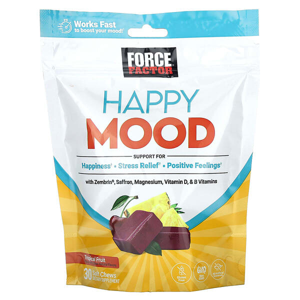 foa01999_v_3.jpg Happy Mood, тропические фрукты, 30 жевательных таблеток — Force Factor