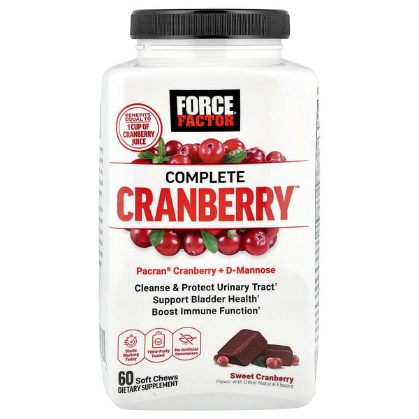 foa66086_v_44.jpg Complete Cranberry™, сладкая клюква, 60 жевательных таблеток — Force Factor