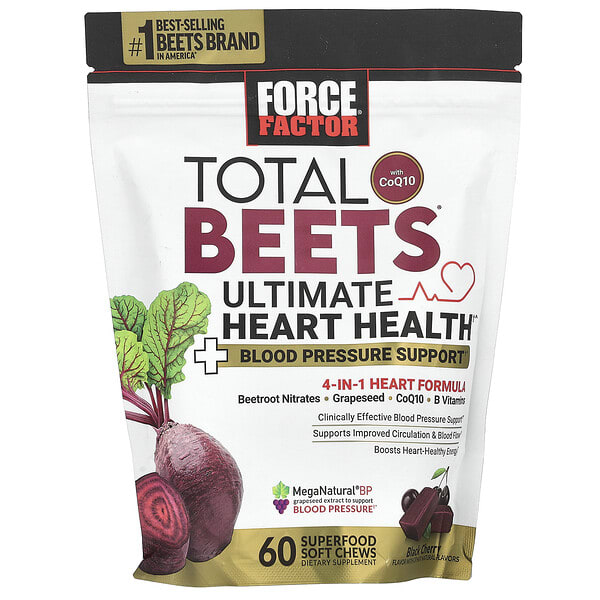 foa66142_v_2.jpg Total Beets® с коэнзимом Q10, Ultimate Heart Health, черная вишня, 60 жевательных таблеток Superfood — Force Factor