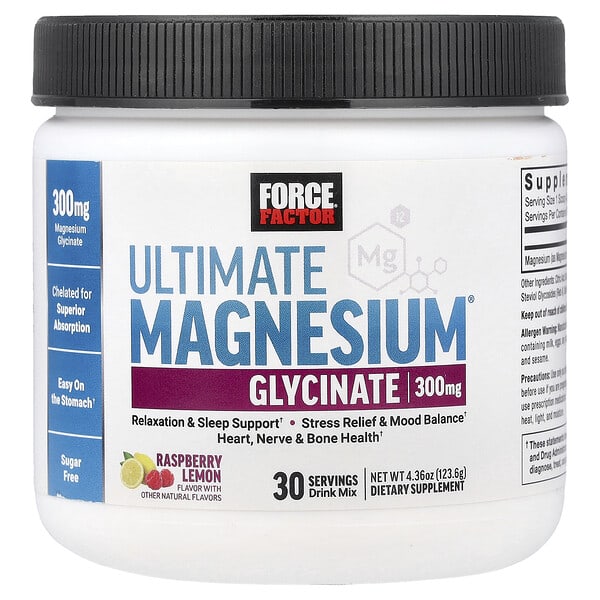 foa66216_v_8.jpg Ultimate Magnesium®, смесь для приготовления напитка с глицинатом магния, со вкусом малины и лимона, 123,6 г (4,36 унции) — Force Factor