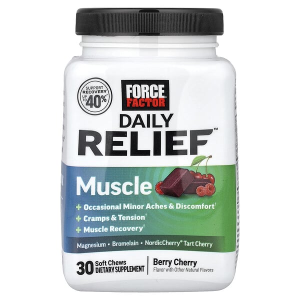 foa66232_v_8.jpg Daily Relief™, мышцы, со вкусом ягод и вишни, 30 жевательных таблеток — Force Factor