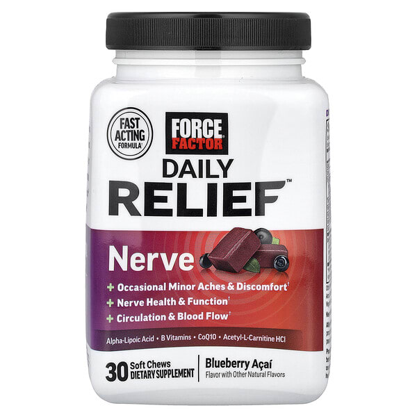 foa66233_v_8.jpg Daily Relief™, нервная система, голубика и асаи, 30 жевательных таблеток — Force Factor