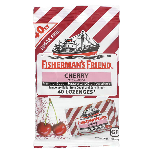 frd00512_v_9.jpg Fisherman's Friend, леденцы от кашля с ментолом, без сахара, вишневый вкус, 40 леденцов