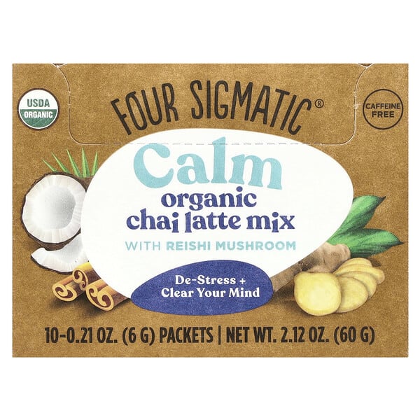 fsm02082_v_90.jpg Calm, смесь для приготовления органического латте с грибами рейши, без кофеина, 10 пакетиков по 6 г (0,21 унции) — Four Sigmatic