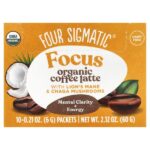 Focus, органический кофе латте с ежовиком гребенчатым и грибами чага, 10 пакетиков по 6 г (0,21 унции) — Four Sigmatic