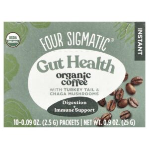 Gut Health, органический растворимый кофе, трутовик разноцветный и грибы чага, средняя обжарка, 10 пакетиков, 2,5 г (0,09 унции) — Four Sigmatic