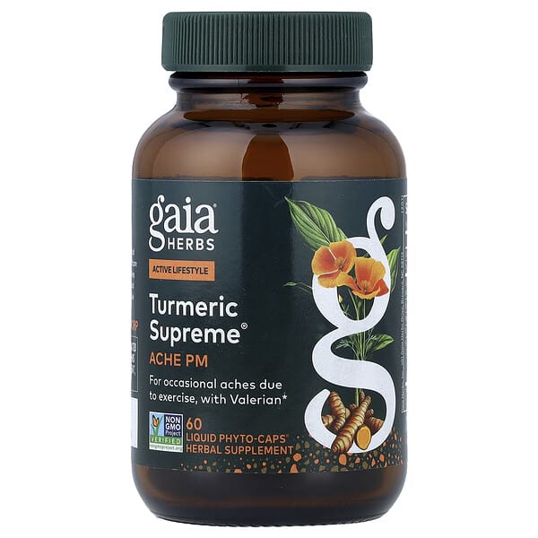 gai14644_v_35.jpg Turmeric Supreme, PM для поддержки боли, 60 веганских жидких фитокапсул — Gaia Herbs