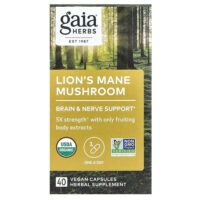 Гриб львиная грива, 40 веганских капсул — Gaia Herbs