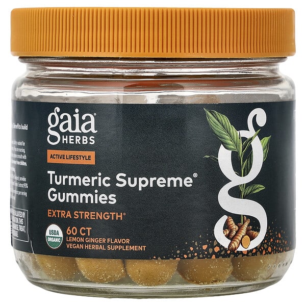 gai15189_v_40.jpg Turmeric Supreme®, со вкусом лимона и имбиря, 60 жевательных таблеток — Gaia Herbs