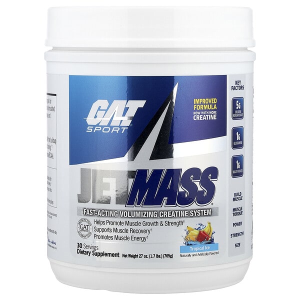 gat02095_v_44.jpg JetMASS®, система креатина быстрого действия для увеличения объема, тропический лед, 765 г (1,7 фунта) — GAT