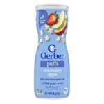 Puffs, злаковые подушечки, для малышей от 8 месяцев, клубника и яблоко, 42 г (1,48 унции) — Gerber
