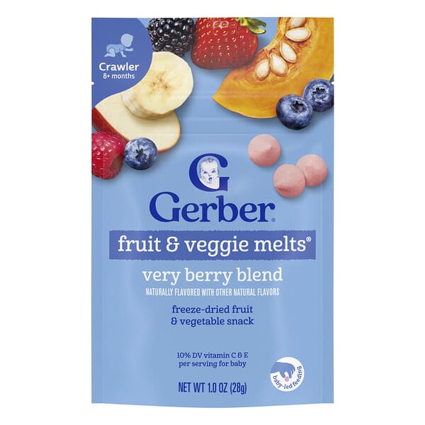 gbr04791_v_16.jpg Fruit & Veggie Melts®, снек для детей от 8 месяцев, ягодная смесь, 28 г (1 унция) — Gerber