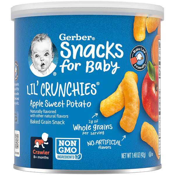 gbr04834_v_23.jpg Snacks for Baby, Lil 'Crunchies, снек из запеченного зерна, для детей от 8 месяцев, яблоко и батат, 42 г (1,48 унции) — Gerber
