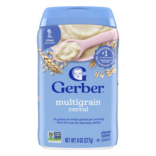 gbr07003_v_32.jpg Детские хлопья, продукты для 2-х видов, из нескольких злаков, 227 г (8 унций) — Gerber