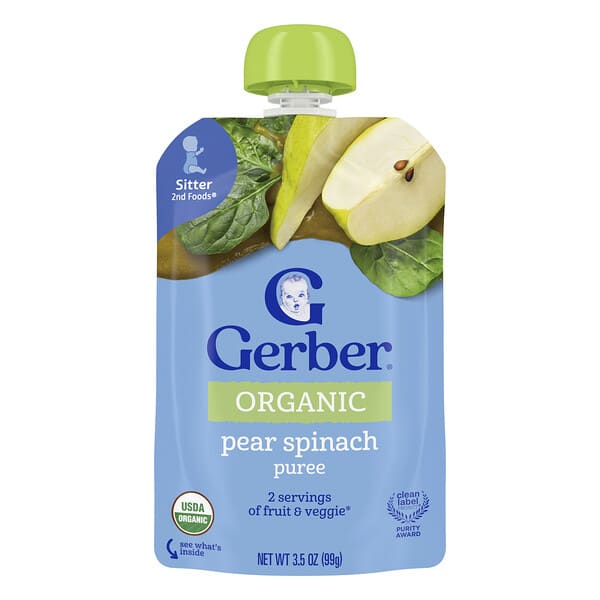 gbr07430_v_31.jpg органическое пюре 2nd Foods®, груша и шпинат, 99 г (3,5 унции) — Gerber
