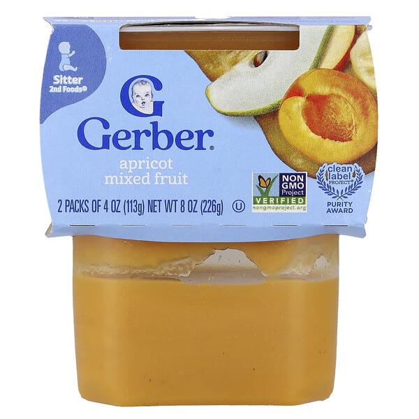 gbr07669_v_18.jpg детское питание, 2nd Foods®, абрикосовое ассорти, 2 упаковки по 113 г (4 унции) — Gerber