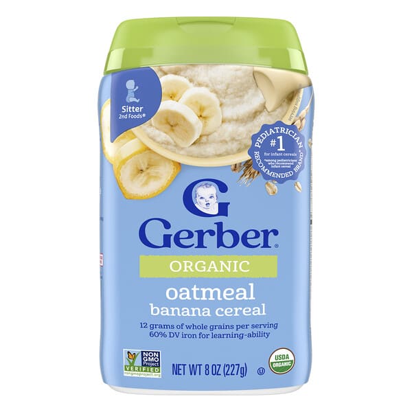 gbr21015_v_93.jpg Organic for Baby, Grain & Grow™, 2nd Foods®, овсяная и банановая хлопья, 227 г (8 унций) — Gerber