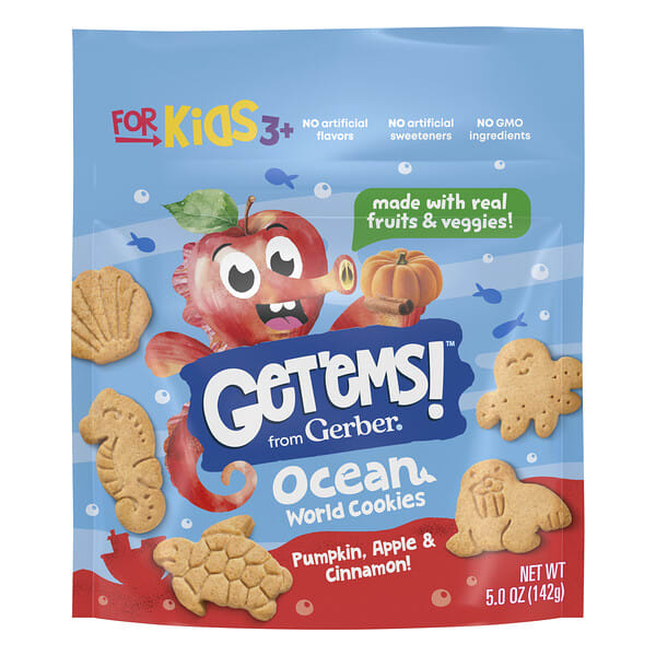 gbr70639_v_4.jpg Get'ems!™, печенье Ocean World, для детей от 3 лет, тыква, яблоко и корица, 142 г (5 унций) — Gerber
