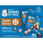 Snacks for Baby, Grain & Grow, Puffs to Go, злаковый снек, для детей от 8 месяцев, клубника и яблоко, 12 порционных упаковок по 14 г (0,5 унции) — Gerber