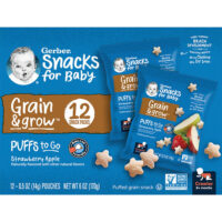 Snacks for Baby, Grain & Grow, Puffs to Go, злаковый снек, для детей от 8 месяцев, клубника и яблоко, 12 порционных упаковок по 14 г (0,5 унции) — Gerber
