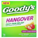Hangover, средство для быстрого облегчения боли, ягодный и цитрусовый, 16 пакетиков — Goody's