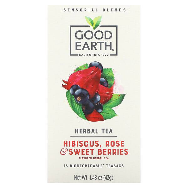 get10501_v_10.jpg Good Earth Teas, Sensorial Blends, Herbal Tea, Hibiscus, Rose & Sweet Berries, 15 Biodegradable Teabags, 1.48 oz (42 g)