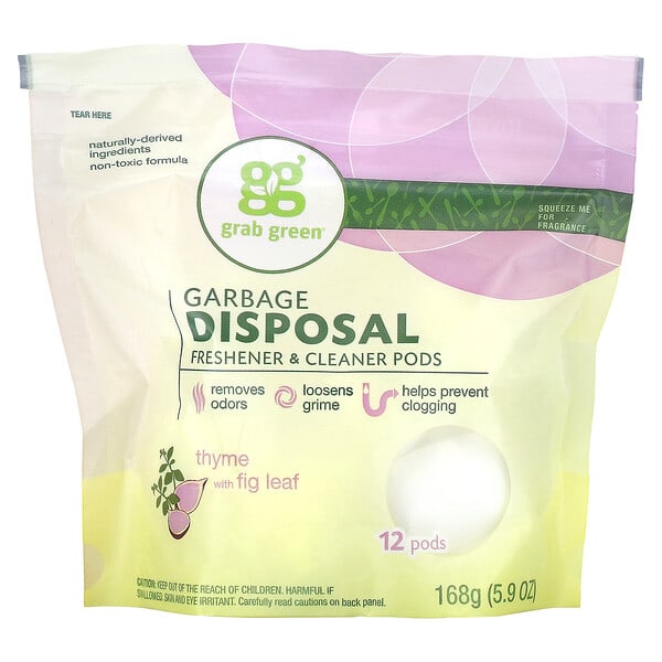 ggr00234_v_13.jpg Garbage Disposal Freshener & Cleaner Pods, Thyme with Fig Leaf, 12 Pods, 5.9 oz (168 g) — Grab Green