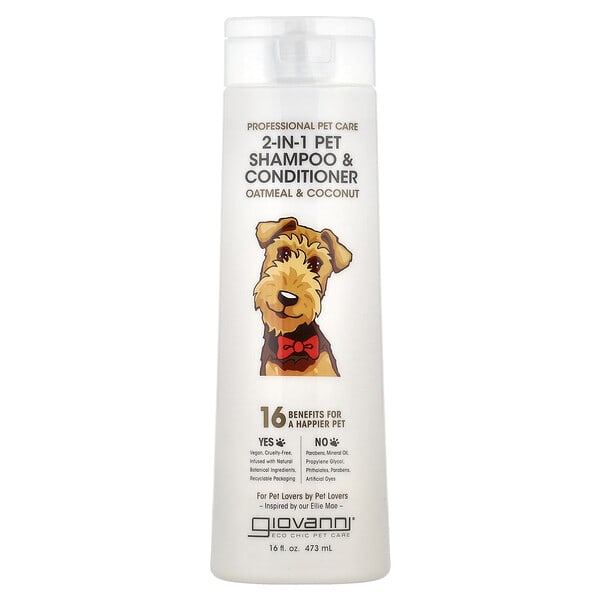 gio18690_v_12.jpg Professional Pet Care, шампунь и кондиционер 2-в-1 для собак, овсянка и кокос, 473 мл (16 жидк. унц.) — Giovanni