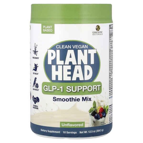 gnt00058_v_8.jpg Clean Vegan Plant Head®, GLP-1 Support, смесь для смузи, без добавок, 354,5 г (12,5 унции) — Genceutic Naturals