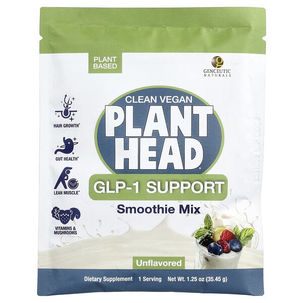 gnt00067_v_2.jpg Plant Head®, смесь для поддержки уровня ГПП-1, смесь смузи, без добавок, 35,45 г (1,25 унции) — Genceutic Naturals