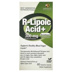 R-липоевая кислота+, 60 вегетарианских капсул — Genceutic Naturals