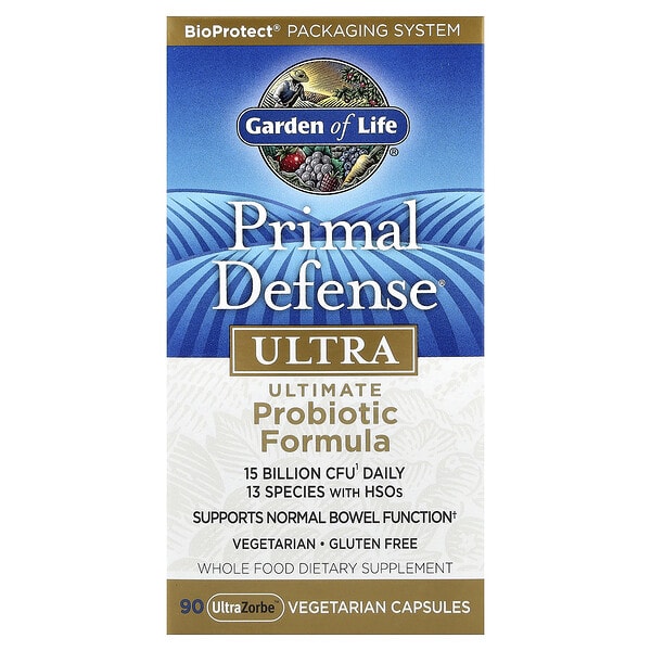 gol11235_v_57.jpg Primal Defense®, Ultra, усовершенствованная формула с пробиотиками, 90 вегетарианских капсул UltraZorbe™ — Garden of Life
