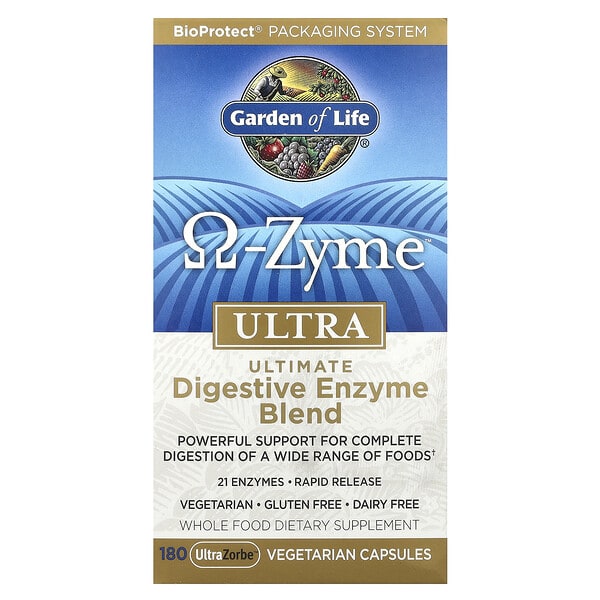 gol11337_v_48.jpg Ω-Zyme, Ultra, Комплекс пищеварительных ферментов, 180 вегетарианских капсул UltraZorbe — Garden of Life
