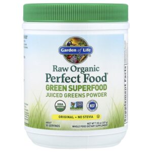 Raw Organic Perfect Food®, зеленый суперфуд, порошок из сочной зелени, оригинальный вкус, 207 г (7,3 унции) — Garden of Life