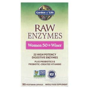 RAW Enzymes, ферменты для женщин от50 лет, 90 вегетарианских капсул — Garden of Life