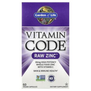 Vitamin Code®, RAW Zinc™ с витамином C, 60 веганских капсул — Garden of Life