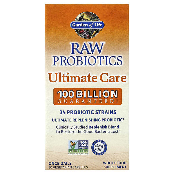 gol11664_v_70.jpg RAW Probiotics Ultimate Care, 30 вегетарианских капсул — Garden of Life