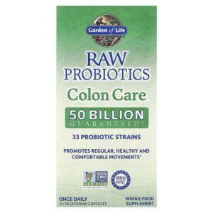 RAW Probiotics, Colon Care, необработанные пробиотики для поддержки здоровья кишечника, 30 вегетарианских капсул — Garden of Life