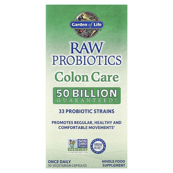 gol11665_v_71.jpg RAW Probiotics, Colon Care, необработанные пробиотики для поддержки здоровья кишечника, 30 вегетарианских капсул — Garden of Life