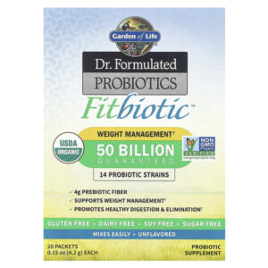 Компания Dr. Формула пробиотиков, Fitbiotic™, без добавок, 50 млрд КОЕ, 20 пакетиков по 4,2 г (0,15 унции) — Garden of Life