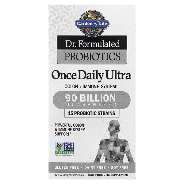 gol11845_v_73.jpg Dr. Formulated Probiotics, пробиотики, для приема один раз в день, 90 млрд бактерий, 30 вегетарианских капсул — Garden of Life