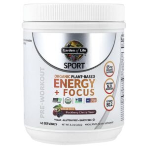 Sport, Органическая растительная энергия + Focus, перед тренировкой, ежевика и вишня, 8,1 унции (231 г) — Garden of Life