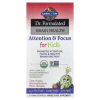 Dr. Formulated Brain Health, внимание и концентрация для детей, вкус арбуза и ягод, 60 вкусных жевательных таблеток — Garden of Life