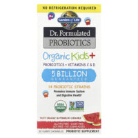 Dr. Formulated Probiotics, органические жевательные таблетки для детей с пробиотиками и витаминами C и D, вкусный органический арбуз, 30 вкусных жевательных таблеток — Garden of Life